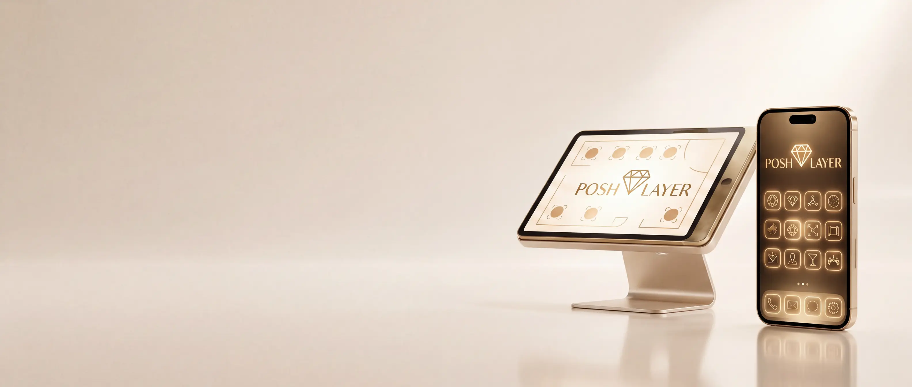 The PoshLayer Desk shown on a tablet and a phone.